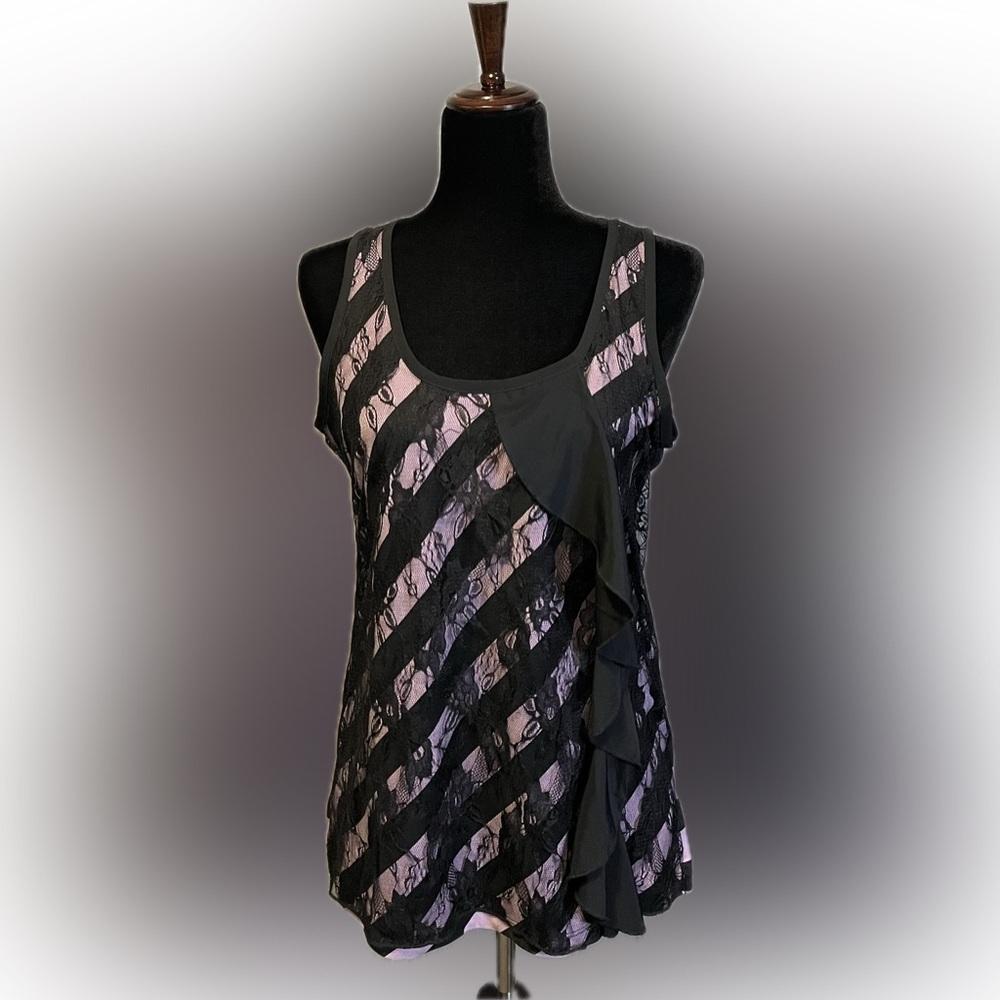 The Limited Black & Lilac Asymmetrical Ruffled Tank Top size M